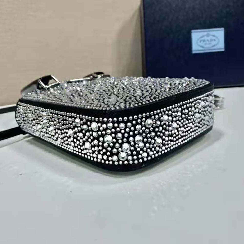 Prada Women Small Crystal-Studded Satin Tote Bag-Black - image 6