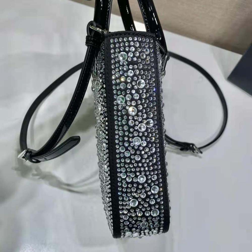 Prada Women Small Crystal-Studded Satin Tote Bag-Black - image 7