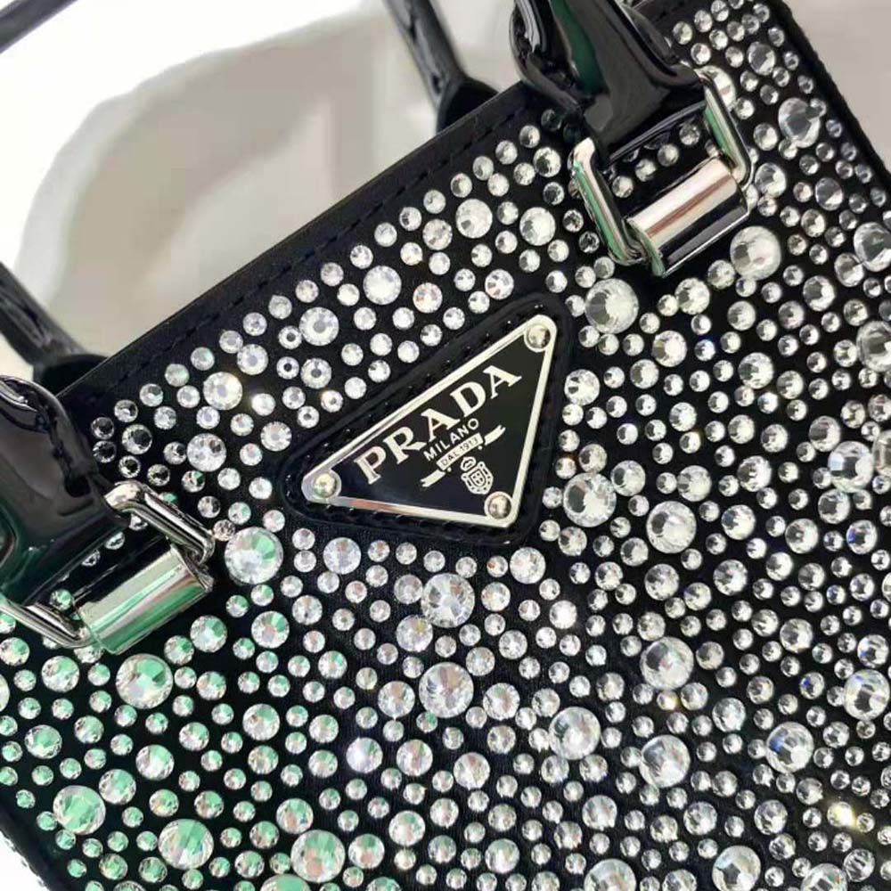 Prada Women Small Crystal-Studded Satin Tote Bag-Black - image 8