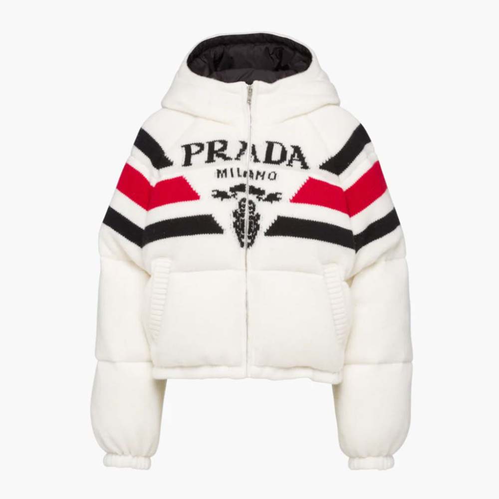 Front view of Prada Women Sporty Soul Cashmere Down Jacket-White