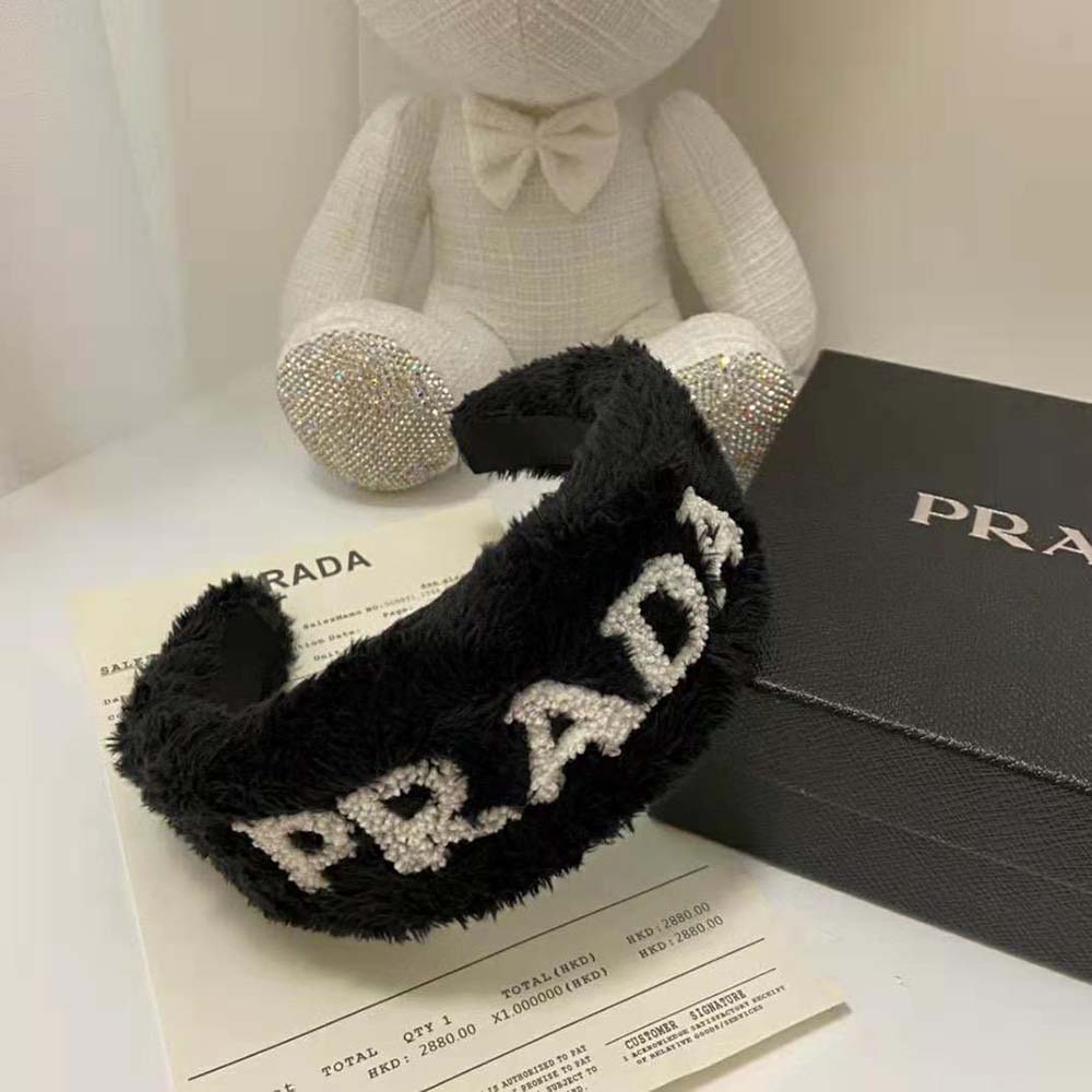 Close-up of black terrycloth texture on Prada Women Terrycloth Headband