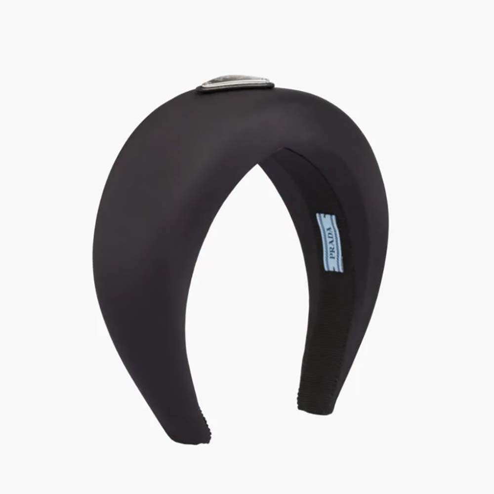 Front view of Prada Women Wide Nylon Headband with wraparound design in black