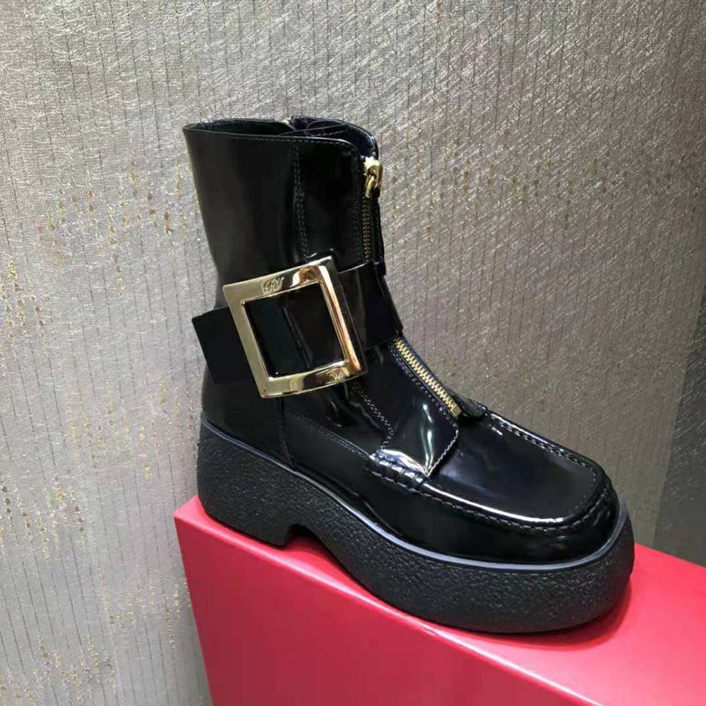 Roger Vivier Women Viv Rangers Platform Metal Buckle Boots in Leather - image 8