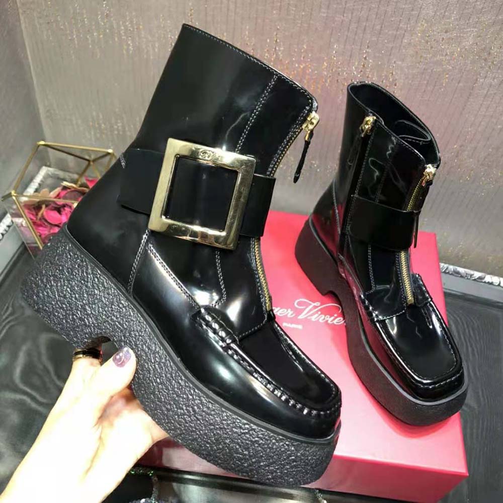 Roger Vivier Women Viv Rangers Platform Metal Buckle Boots in Leather - image 4