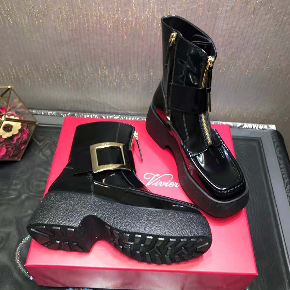 Roger Vivier Women Viv Rangers Platform Metal Buckle Boots in Leather - image 5