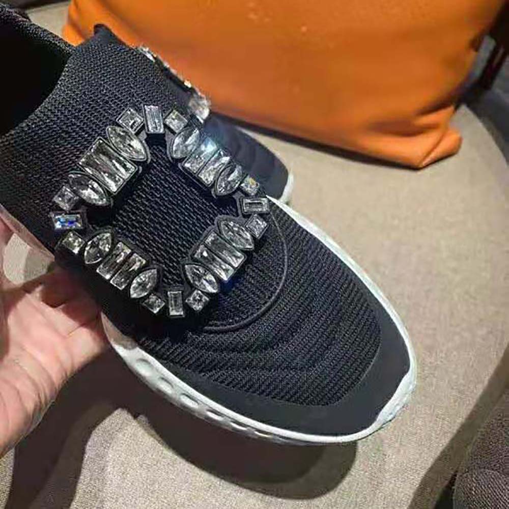 Roger Vivier Women Viv’ Run Light Strass Buckle Sneakers in Fabrics-Black - image 9