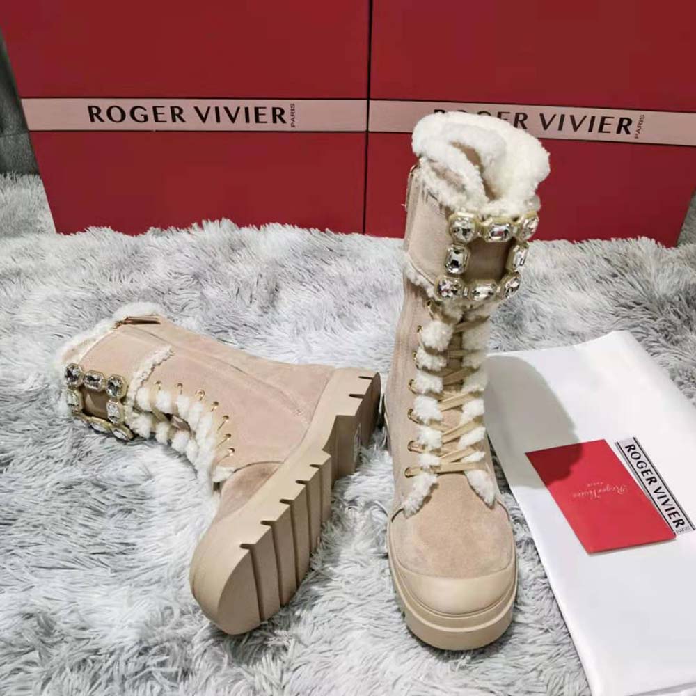 Roger Vivier Women Walky Viv’ Lace Up Shearling Strass Buckle Booties in Suede - image 4