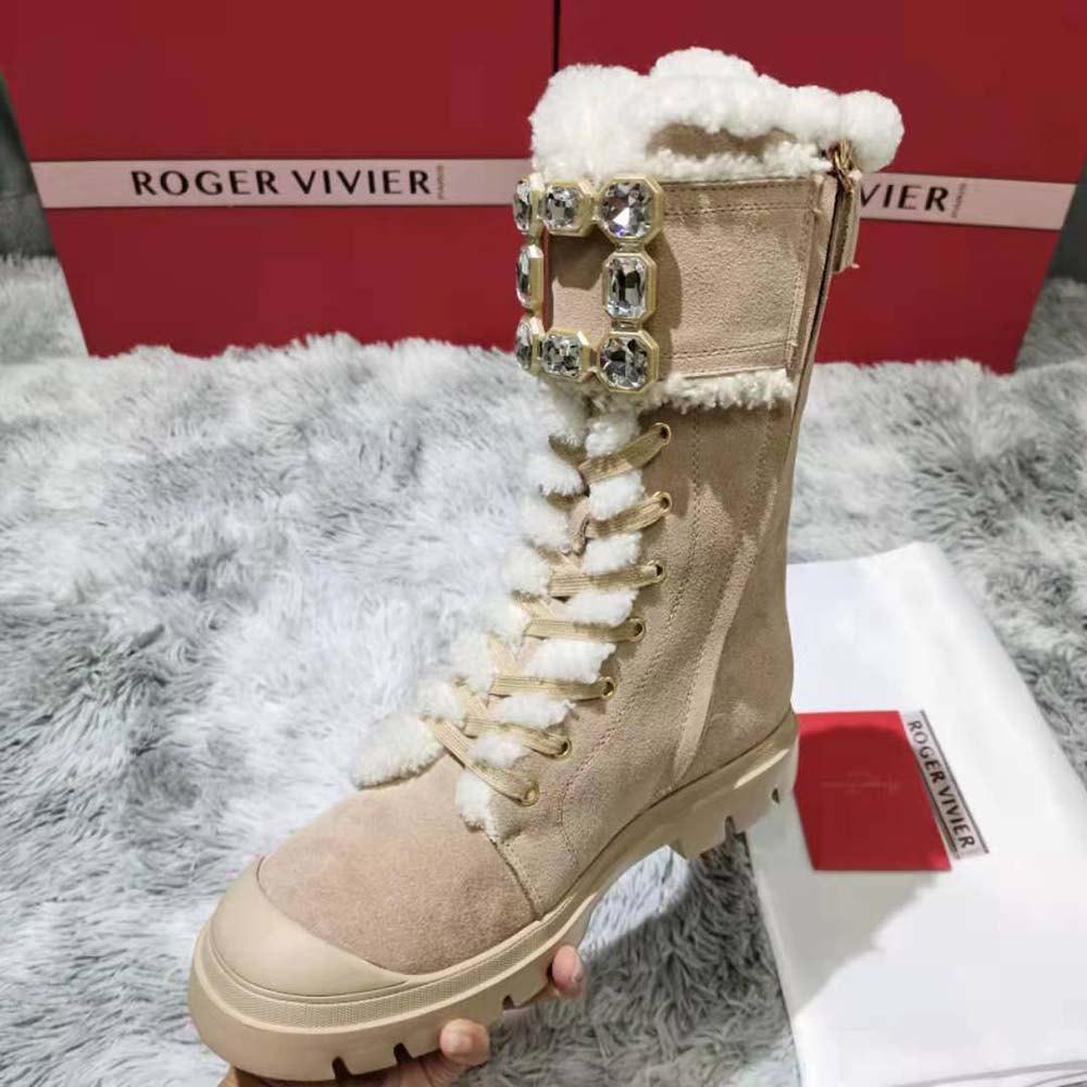 Roger Vivier Women Walky Viv’ Lace Up Shearling Strass Buckle Booties in Suede - image 6