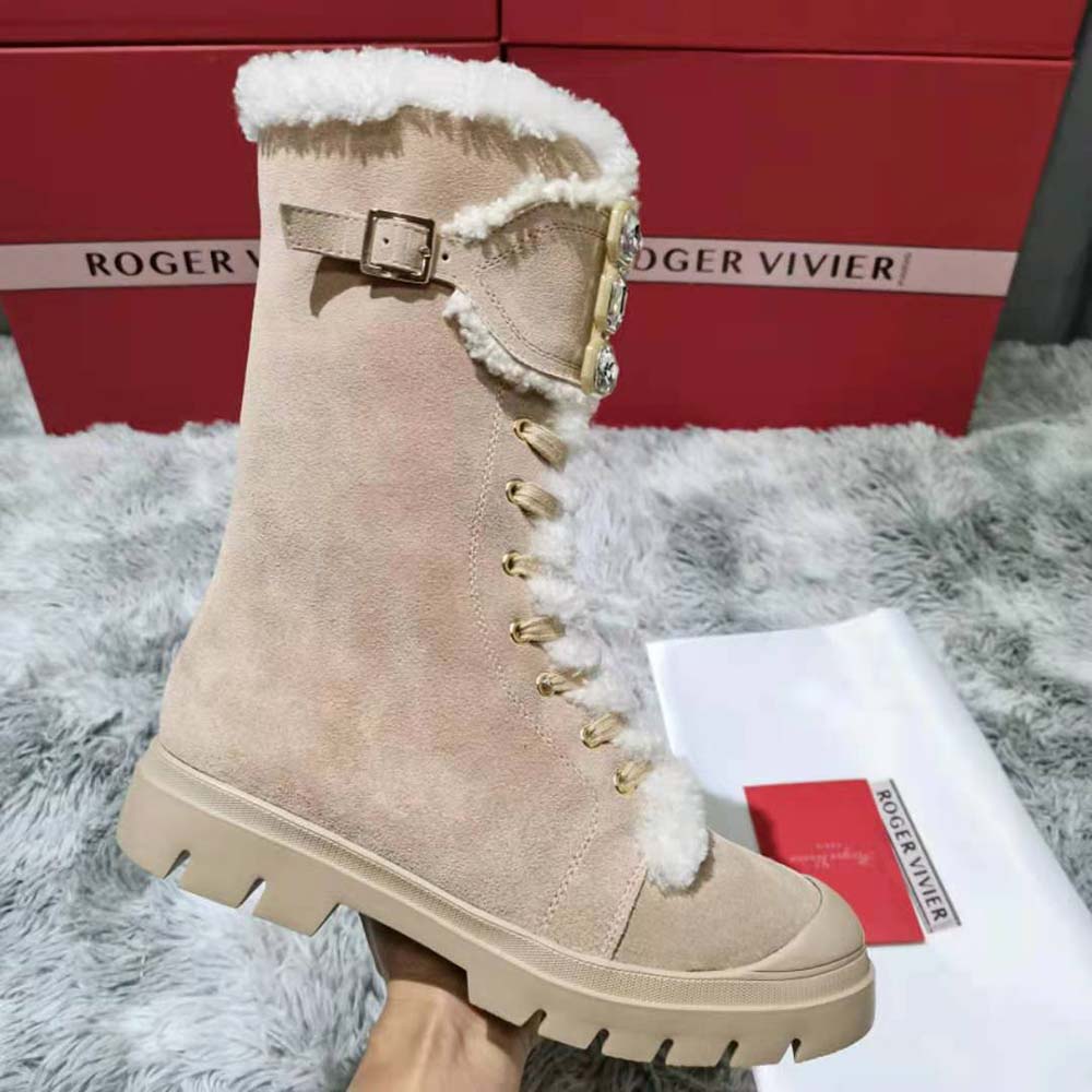 Roger Vivier Women Walky Viv’ Lace Up Shearling Strass Buckle Booties in Suede - image 5