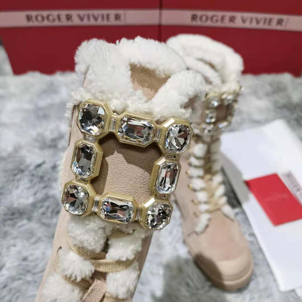 Roger Vivier Women Walky Viv’ Lace Up Shearling Strass Buckle Booties in Suede - image 7