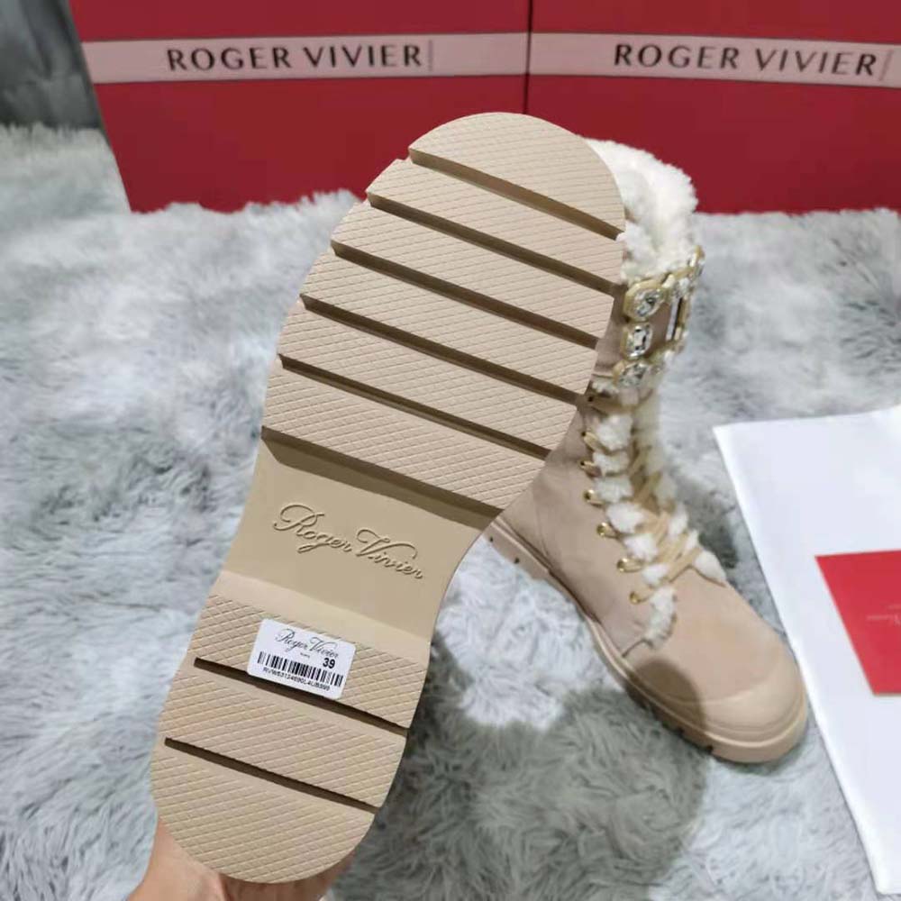 Roger Vivier Women Walky Viv’ Lace Up Shearling Strass Buckle Booties in Suede - image 8