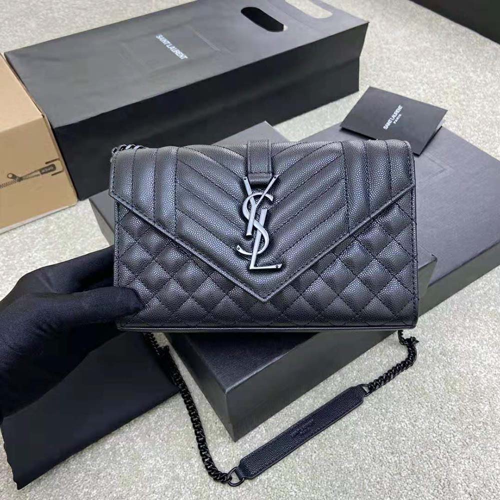 Saint Laurent YSL Women Envelope Small Bag in Mix Matelasse Grain DE Poudre Embossed Leather-Black - image 4