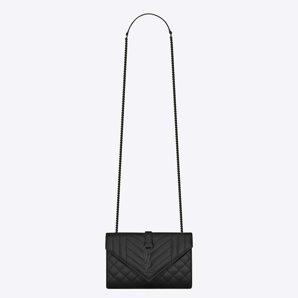 Saint Laurent YSL Women Envelope Small Bag in Mix Matelasse Grain DE Poudre Embossed Leather-Black - image 1