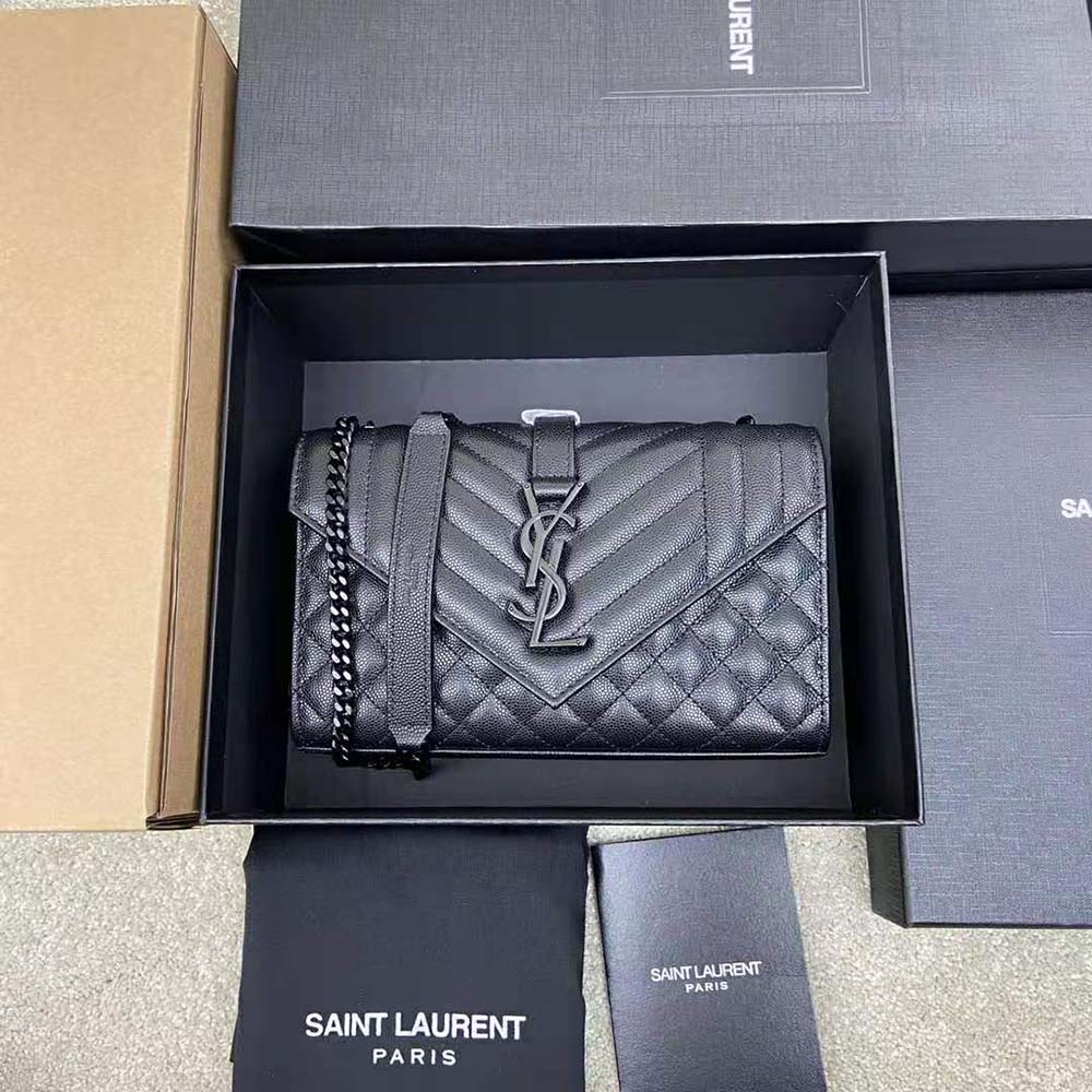 Saint Laurent YSL Women Envelope Small Bag in Mix Matelasse Grain DE Poudre Embossed Leather-Black - image 2