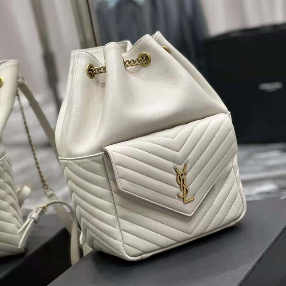 Saint Laurent YSL Women Joe Backpack in Lambskin-White - image 3