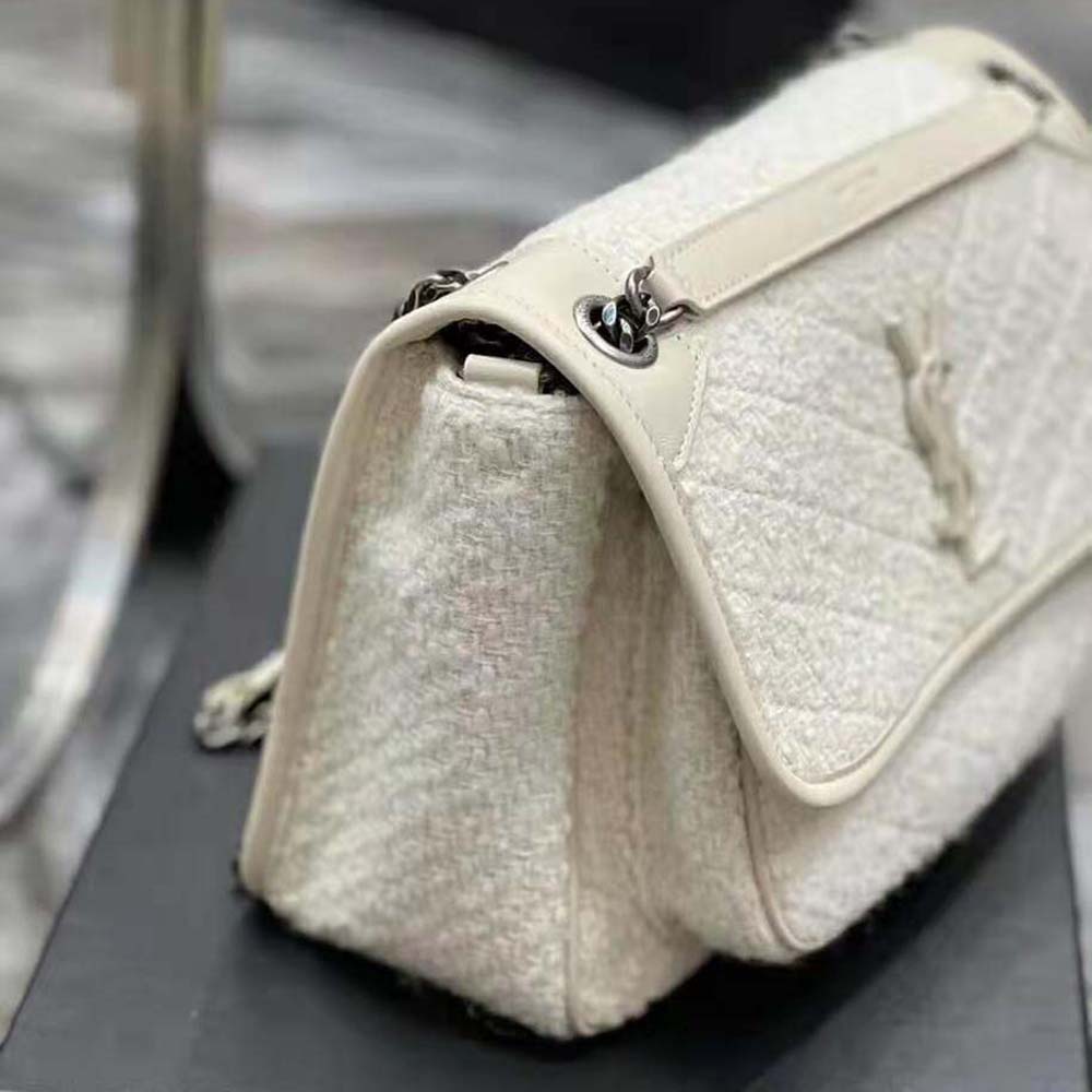 Saint Laurent YSL Women Niki Medium in Boucle Tweed and Smooth Leather-White - image 8