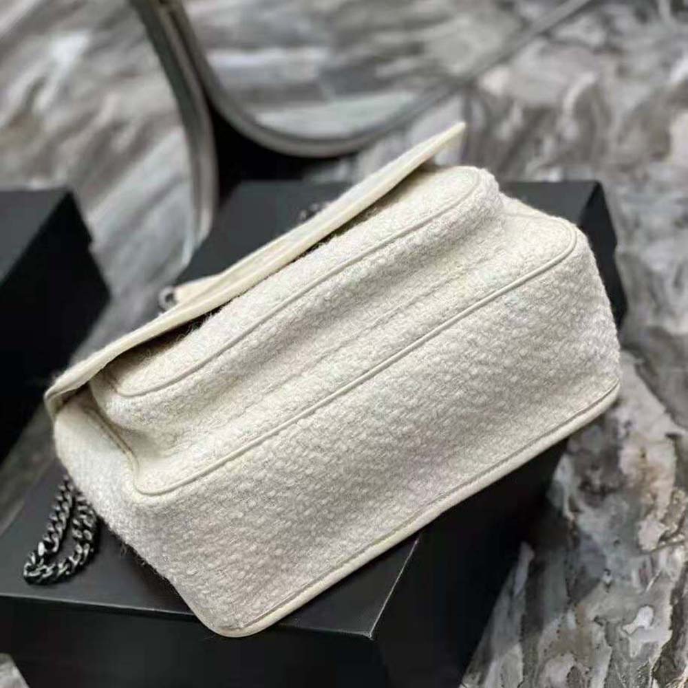 Saint Laurent YSL Women Niki Medium in Boucle Tweed and Smooth Leather-White - image 7