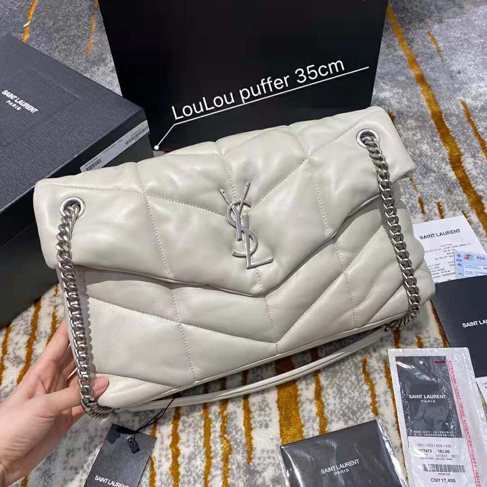 Saint Laurent YSL Women Puffer Medium Bag in Quilted Lambskin-White - image 2