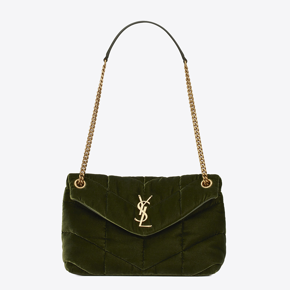 Saint Laurent YSL Women Puffer Small Bag in Velvet and Lambskin-Green - image 1
