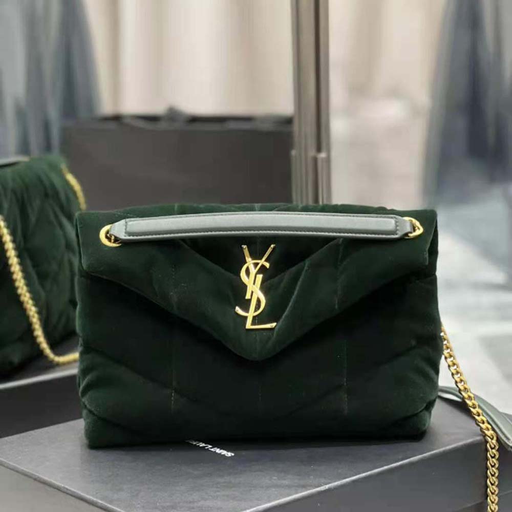 Saint Laurent YSL Women Puffer Small Bag in Velvet and Lambskin-Green - image 2