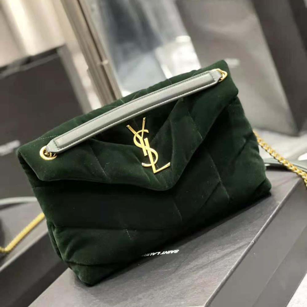 Saint Laurent YSL Women Puffer Small Bag in Velvet and Lambskin-Green - image 3