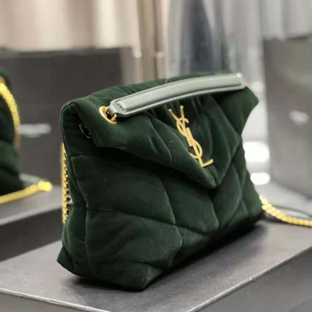 Saint Laurent YSL Women Puffer Small Bag in Velvet and Lambskin-Green - image 5