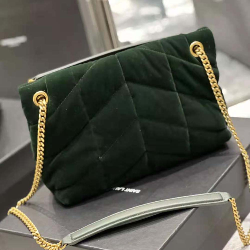 Saint Laurent YSL Women Puffer Small Bag in Velvet and Lambskin-Green - image 4
