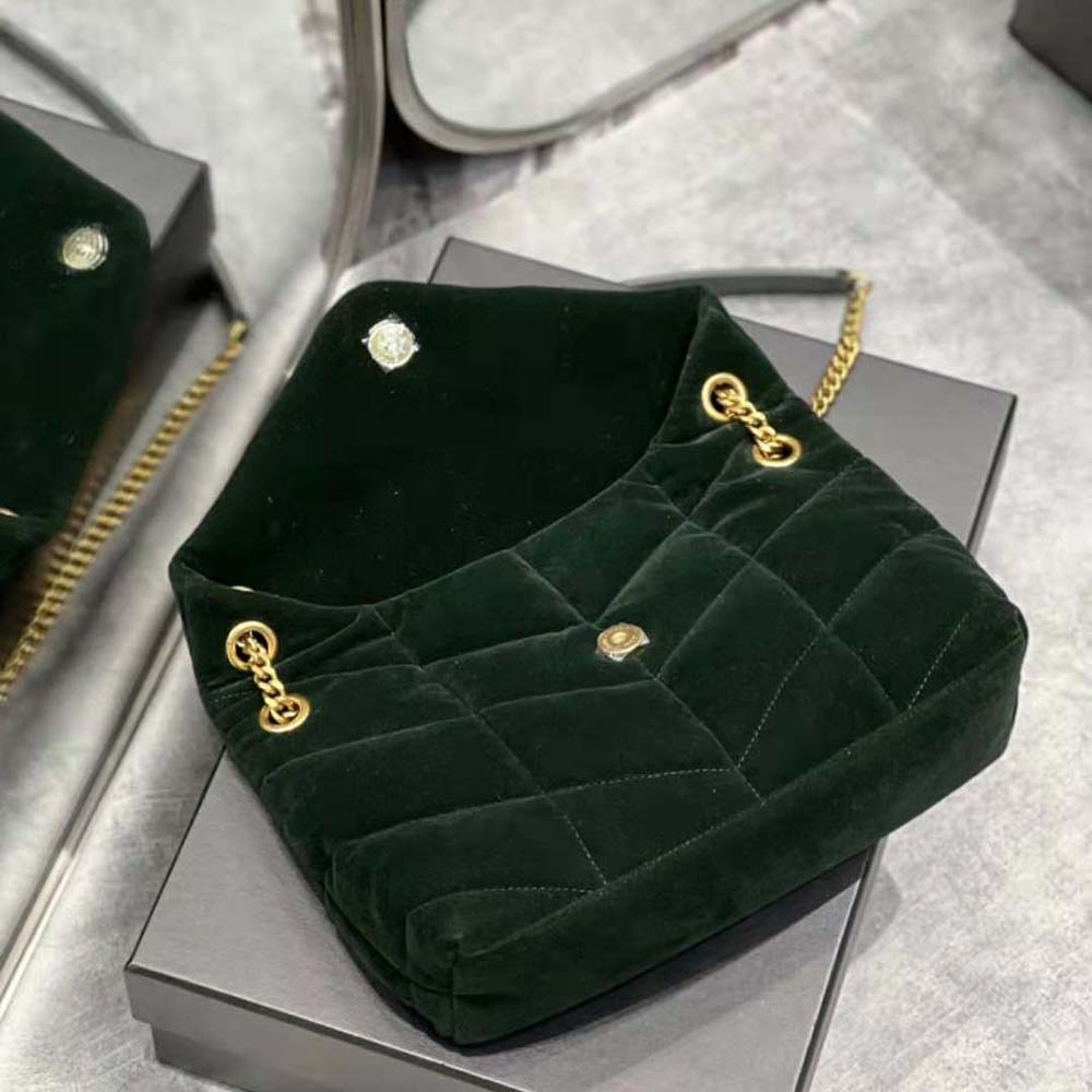 Saint Laurent YSL Women Puffer Small Bag in Velvet and Lambskin-Green - image 6
