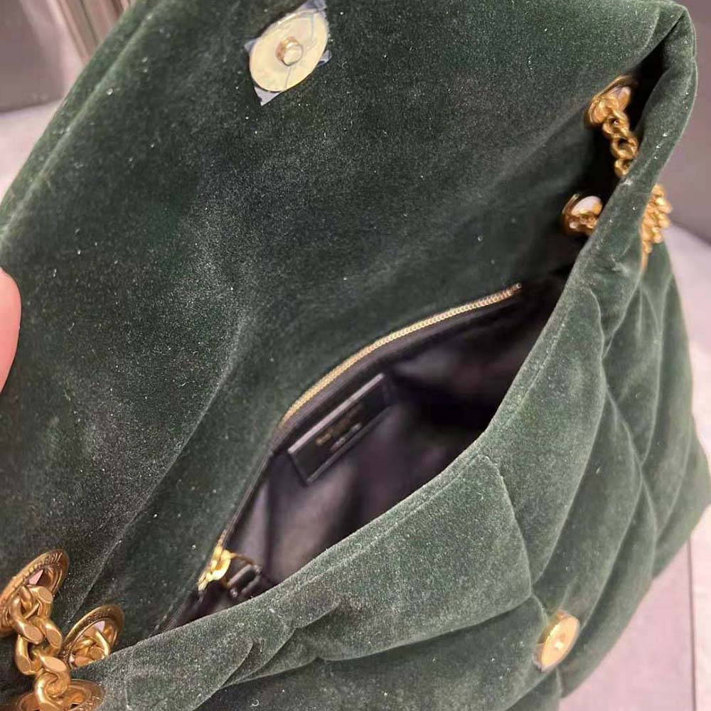 Saint Laurent YSL Women Puffer Small Bag in Velvet and Lambskin-Green - image 9