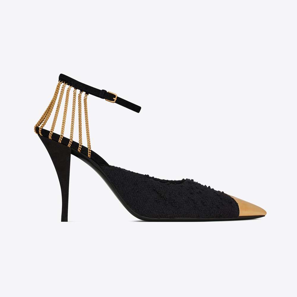 Saint Laurent YSL Women Sling Chain Pumps in Boucle Tweed - image 1