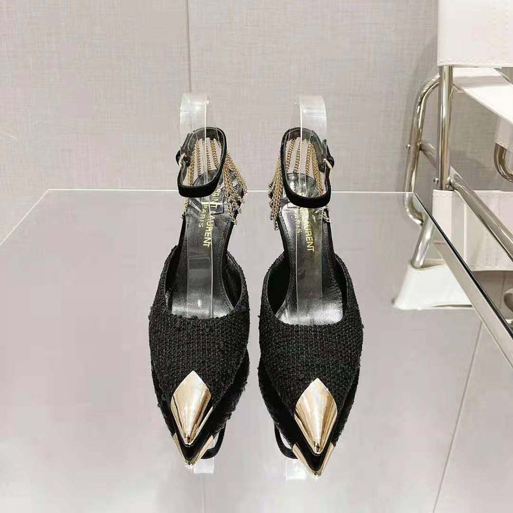 Saint Laurent YSL Women Sling Chain Pumps in Boucle Tweed - image 2