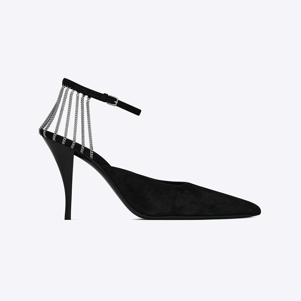 Saint Laurent YSL Women Sling Chain Pumps in Suede-Black - image 1