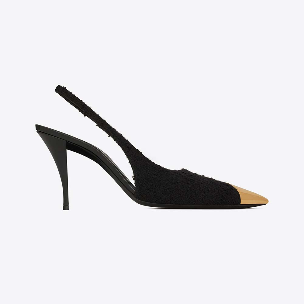 Saint Laurent YSL Women Vesper Slingback Pumps in Boucle Tweed-Black - image 1