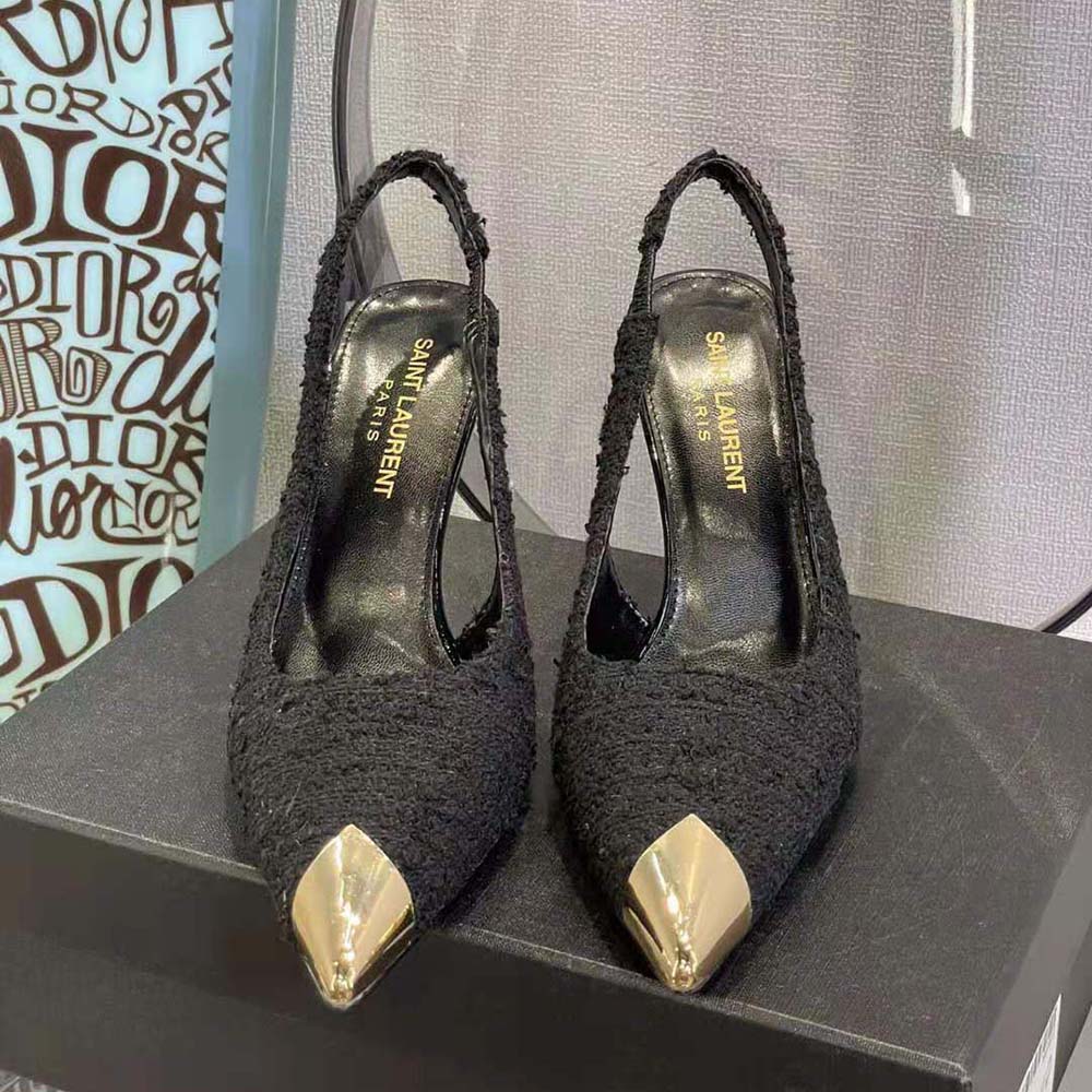 Saint Laurent YSL Women Vesper Slingback Pumps in Boucle Tweed-Black - image 3