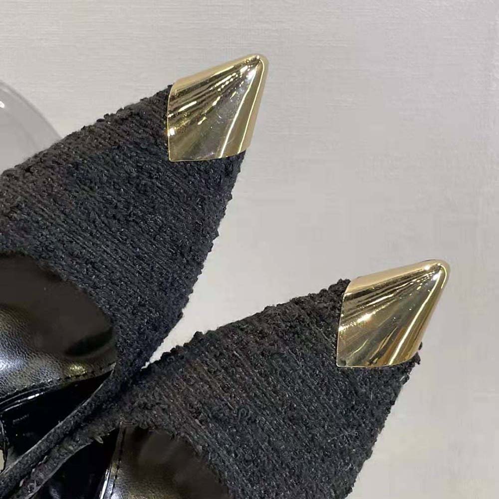 Saint Laurent YSL Women Vesper Slingback Pumps in Boucle Tweed-Black - image 9