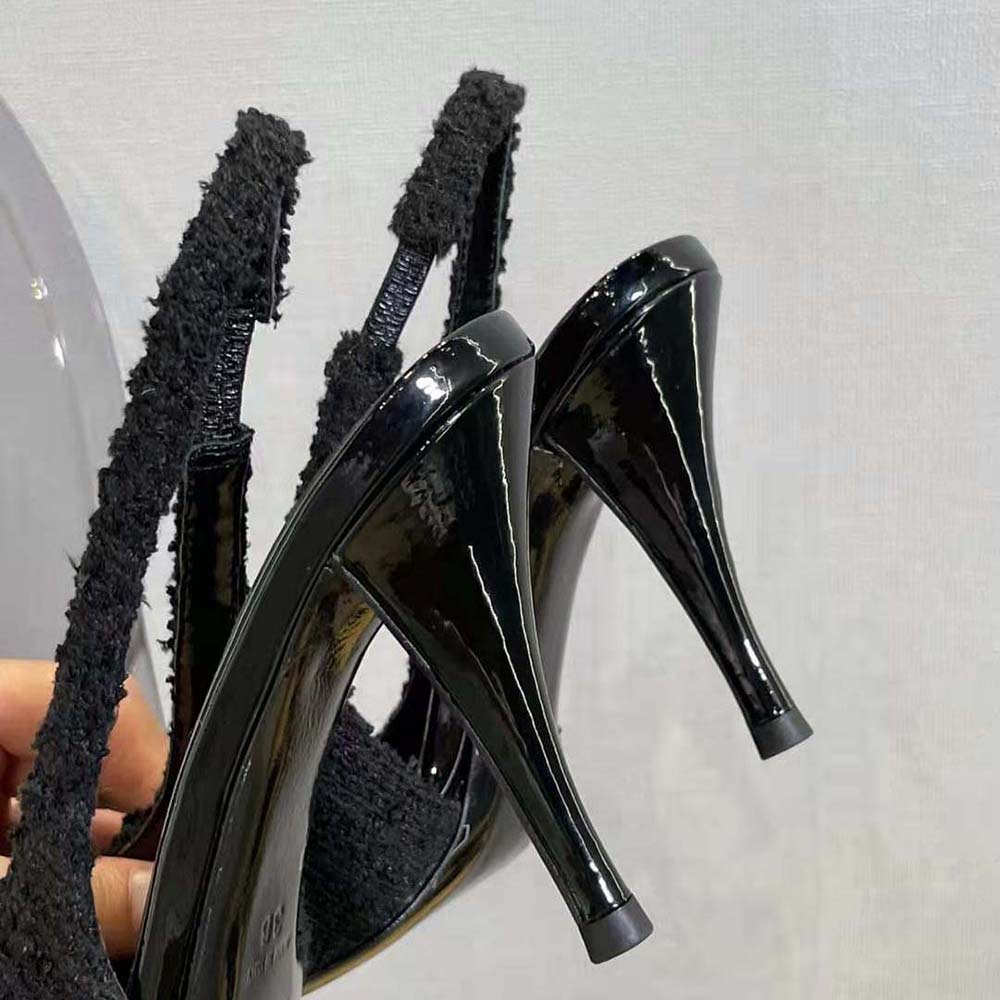 Saint Laurent YSL Women Vesper Slingback Pumps in Boucle Tweed-Black - image 8