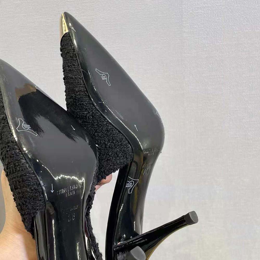 Saint Laurent YSL Women Vesper Slingback Pumps in Boucle Tweed-Black - image 10