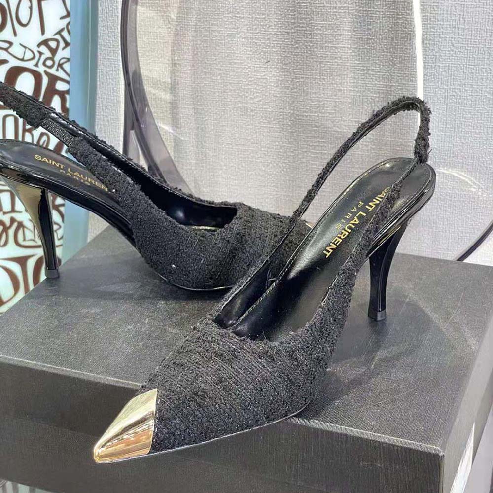 Saint Laurent YSL Women Vesper Slingback Pumps in Boucle Tweed-Black - image 6