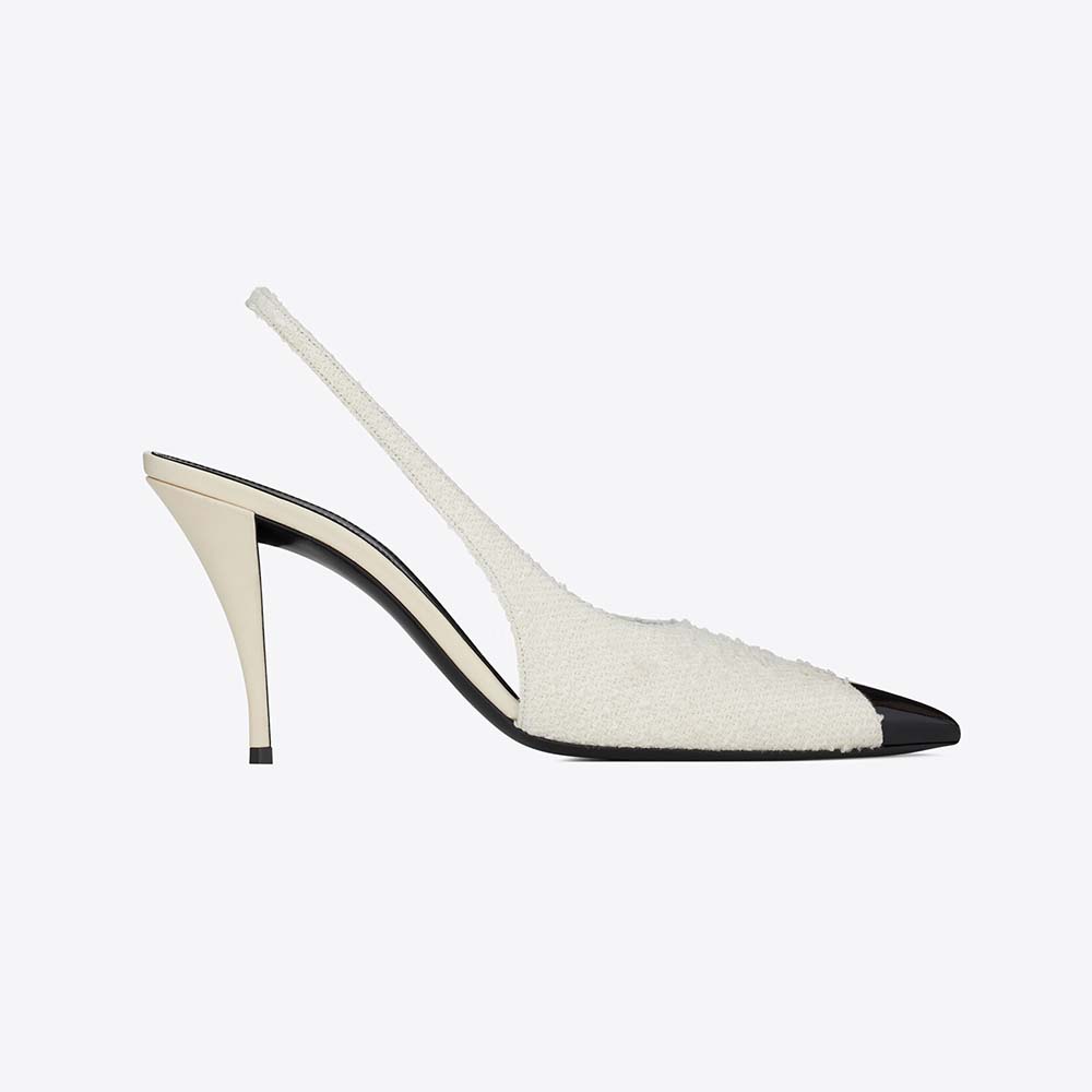 Saint Laurent YSL Women Vesper Slingback Pumps in Boucle Tweed-White - image 1