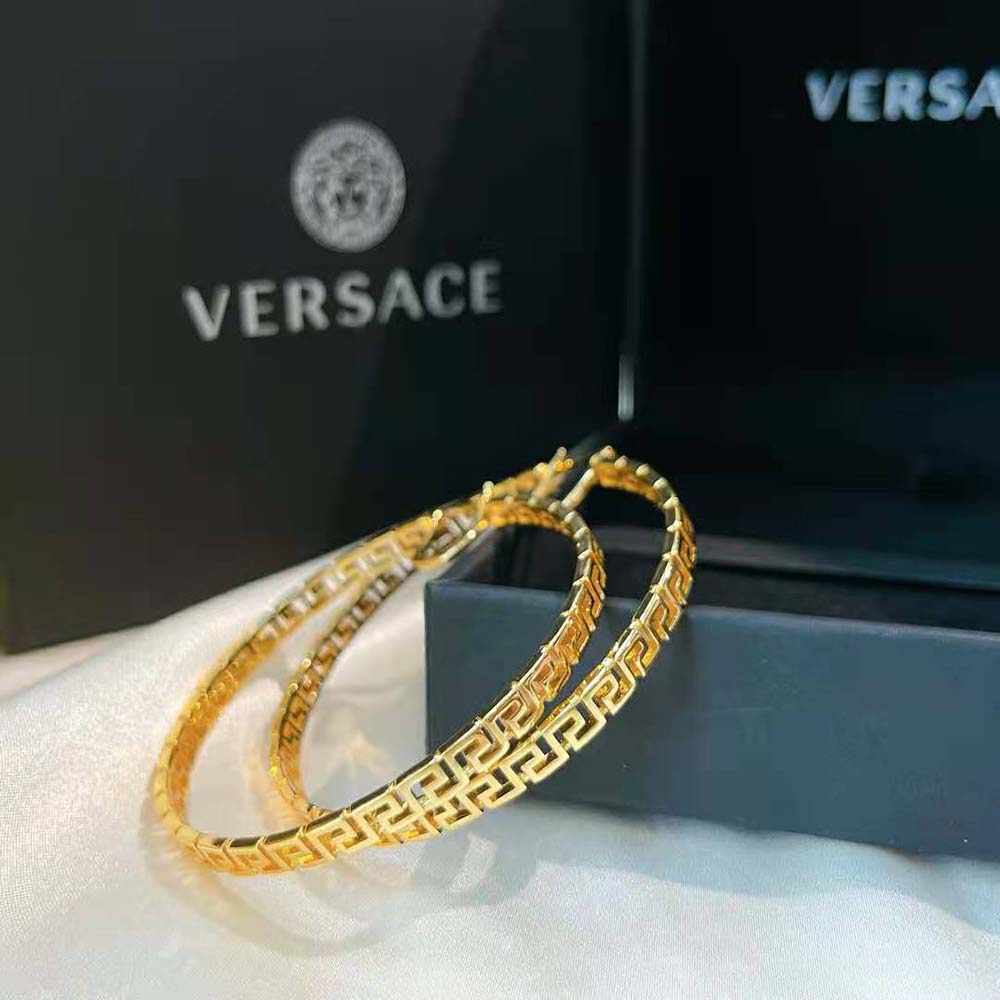 Versace Women Large Greca Hoop Earrings-Gold displayed against black background