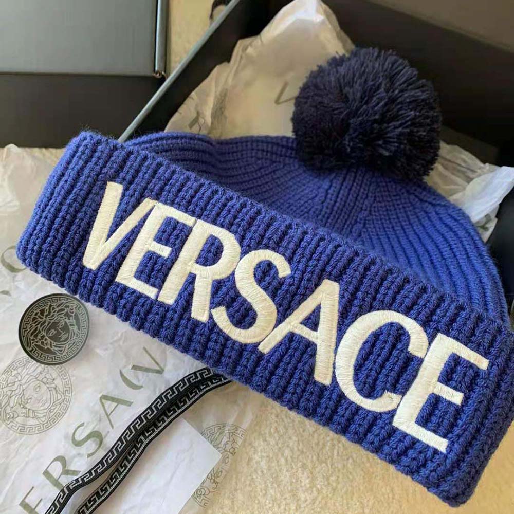 Versace Women Logo Wool Cap Crafted From Plush - image 8