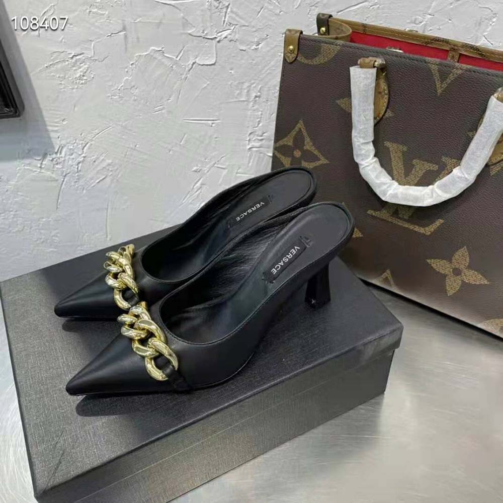 Versace Women Medusa Chain Nappa Leather Mules-Black - image 4
