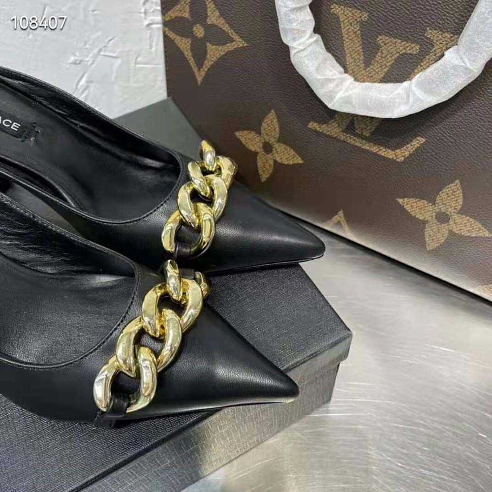 Versace Women Medusa Chain Nappa Leather Mules-Black - image 7