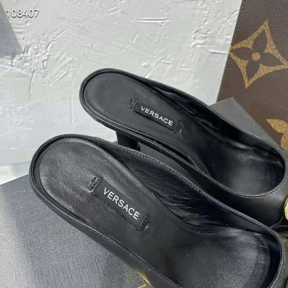Versace Women Medusa Chain Nappa Leather Mules-Black - image 6