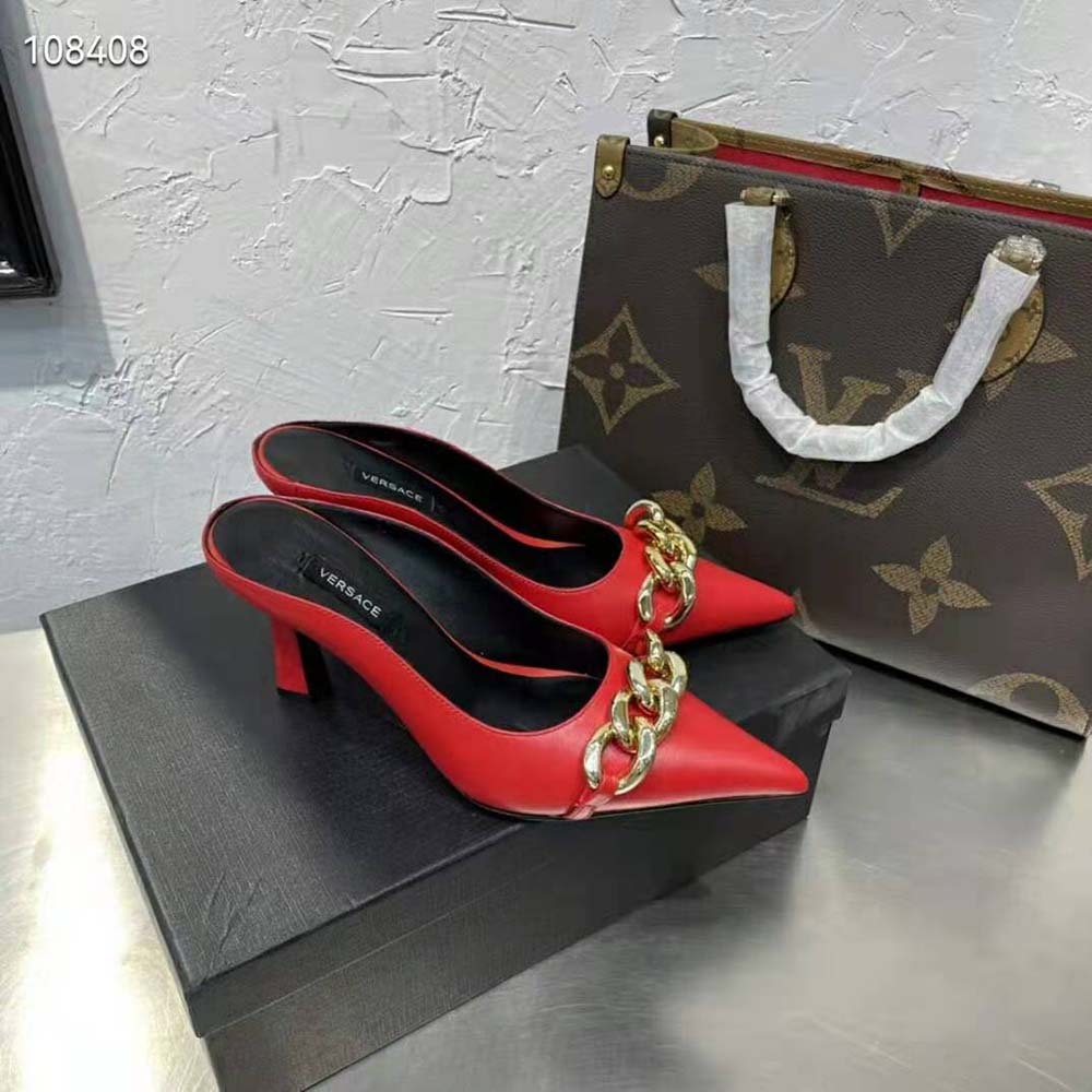Versace Women Medusa Chain Nappa Leather Mules-Red - image 4