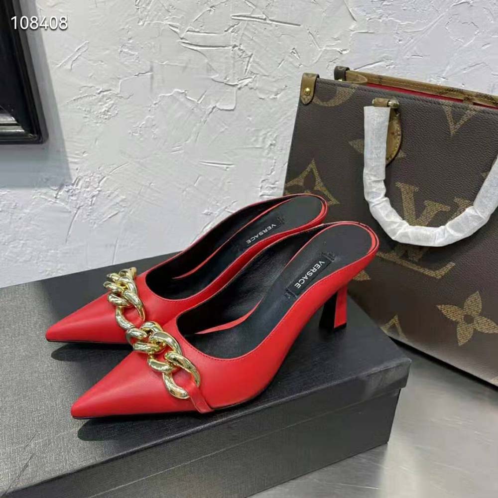 Top angle showing red nappa leather and high heel shape