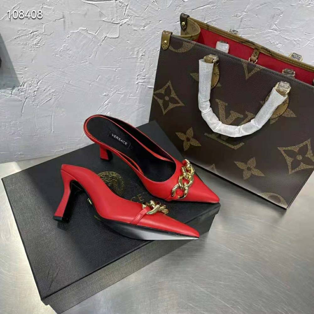Versace Women Medusa Chain Nappa Leather Mules-Red - image 5