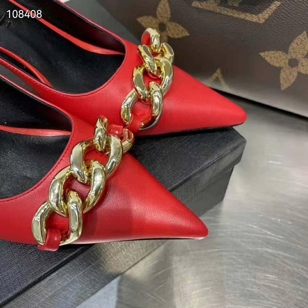 Versace Women Medusa Chain Nappa Leather Mules-Red - image 9