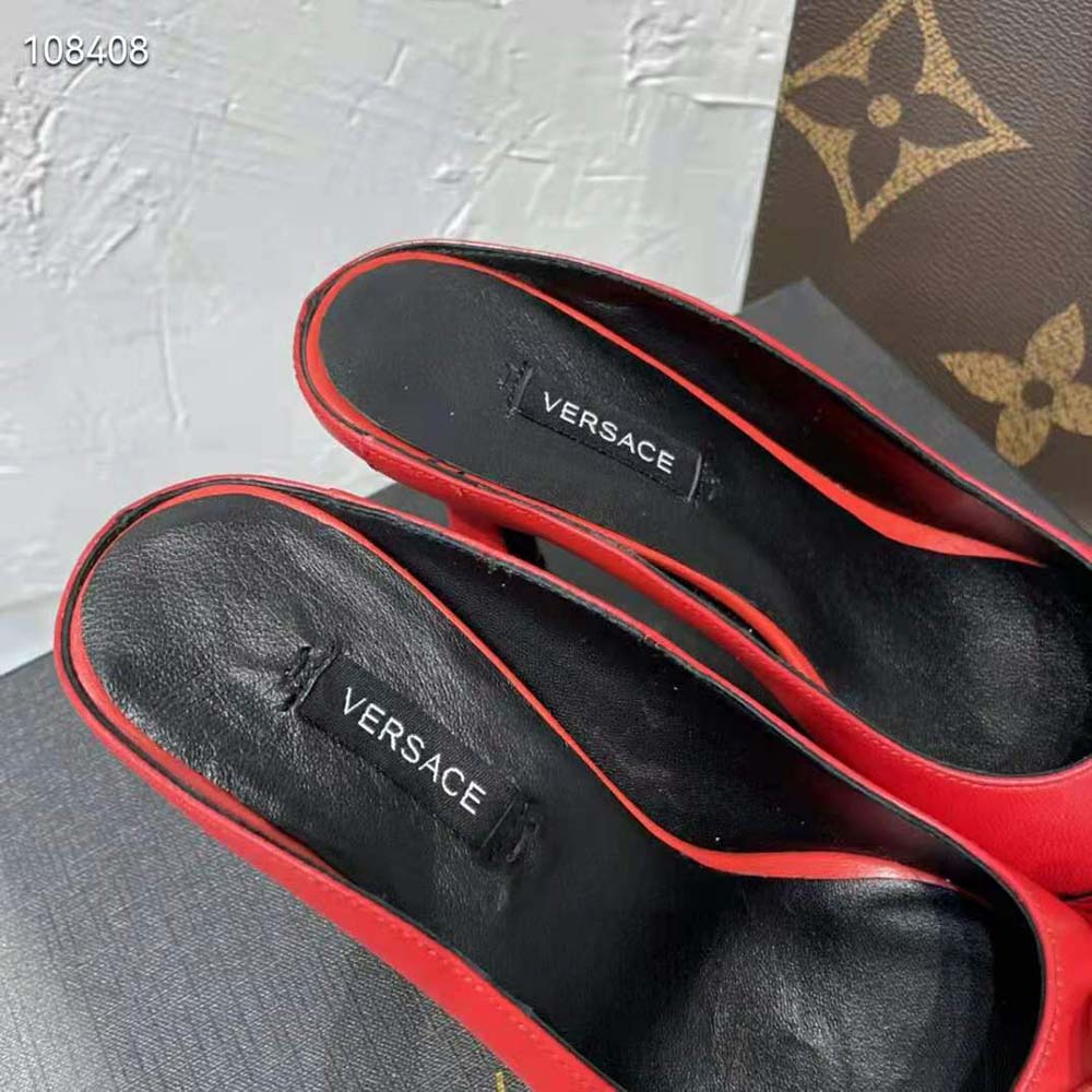 Versace Women Medusa Chain Nappa Leather Mules-Red - image 8
