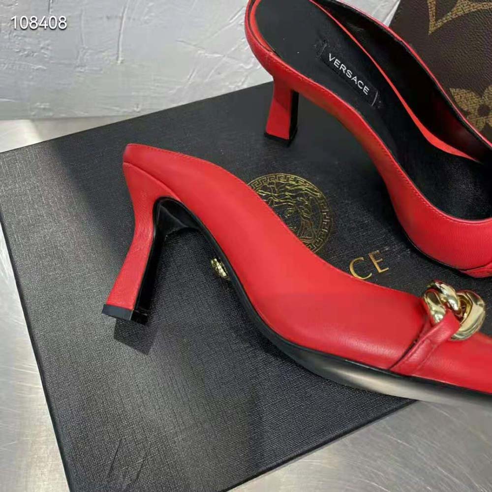 Versace Women Medusa Chain Nappa Leather Mules-Red - image 7